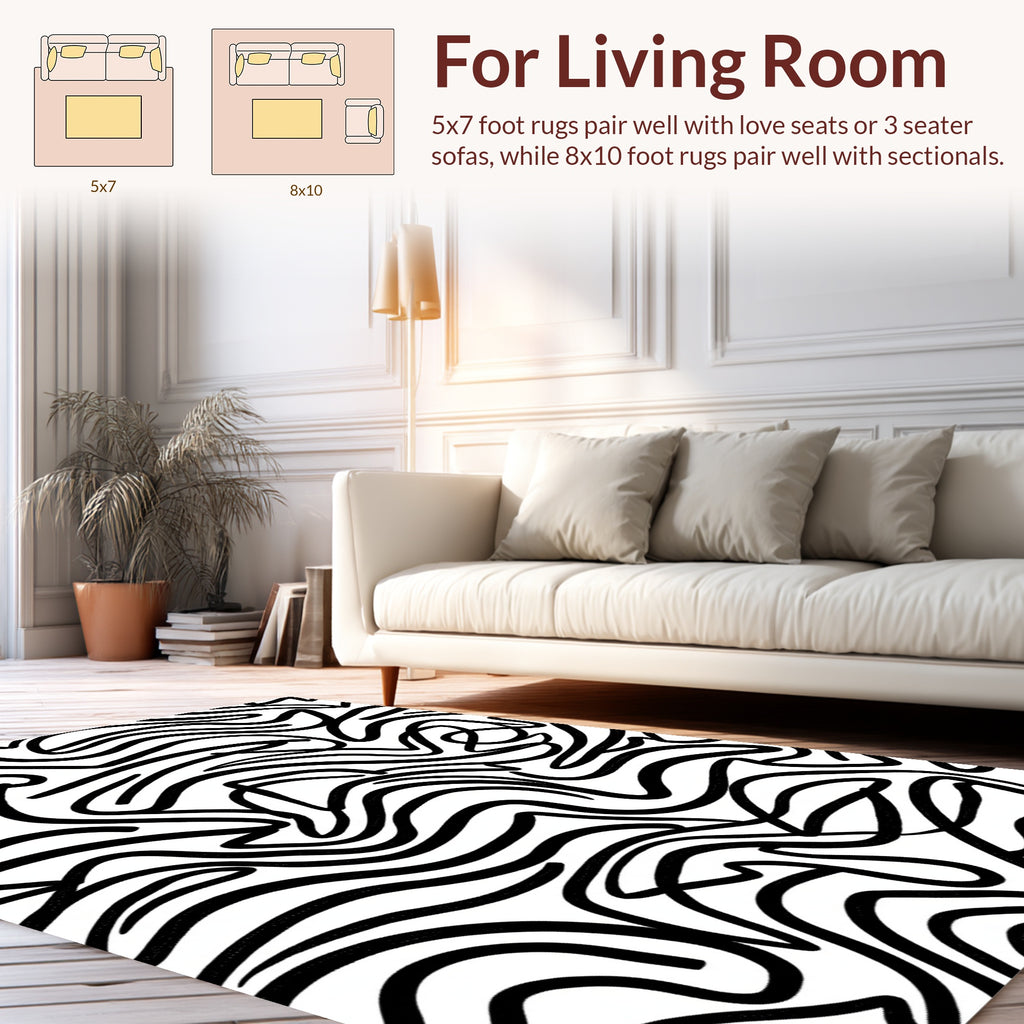 Bold Black Wavy Stripe Pattern Rug