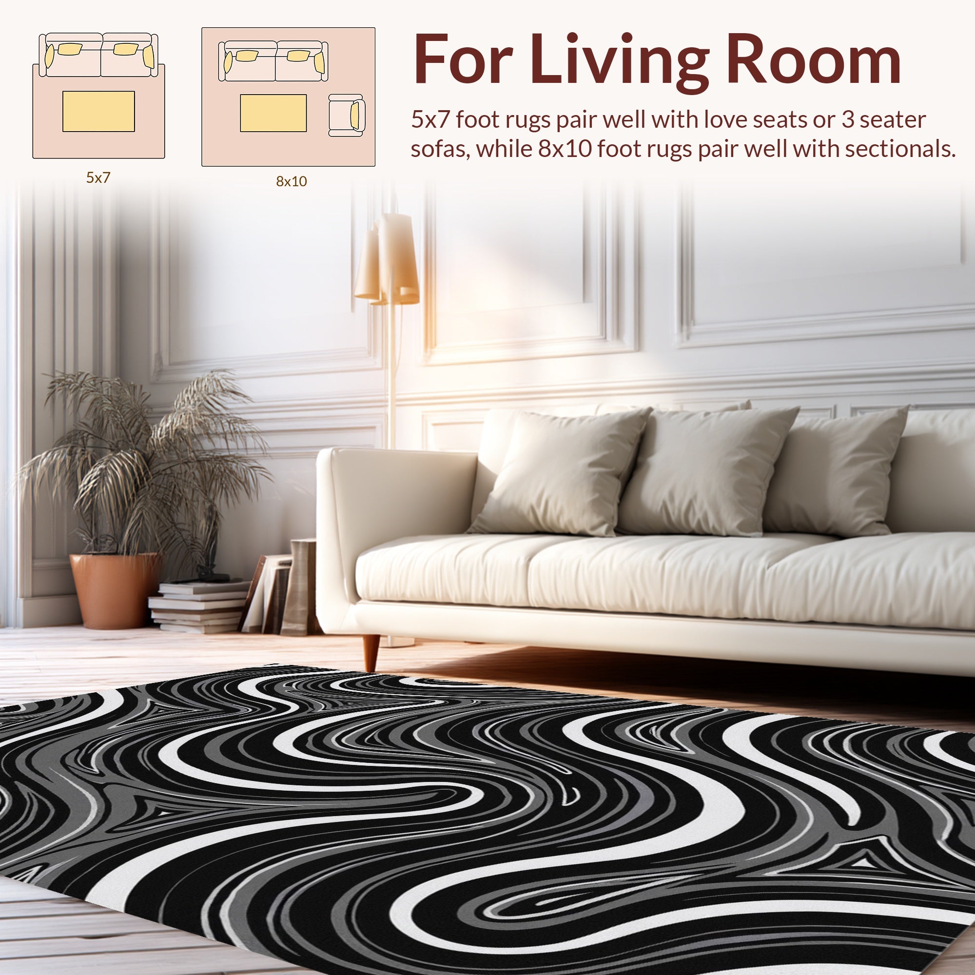 Monochrome Swirling Abstract Pattern Rug