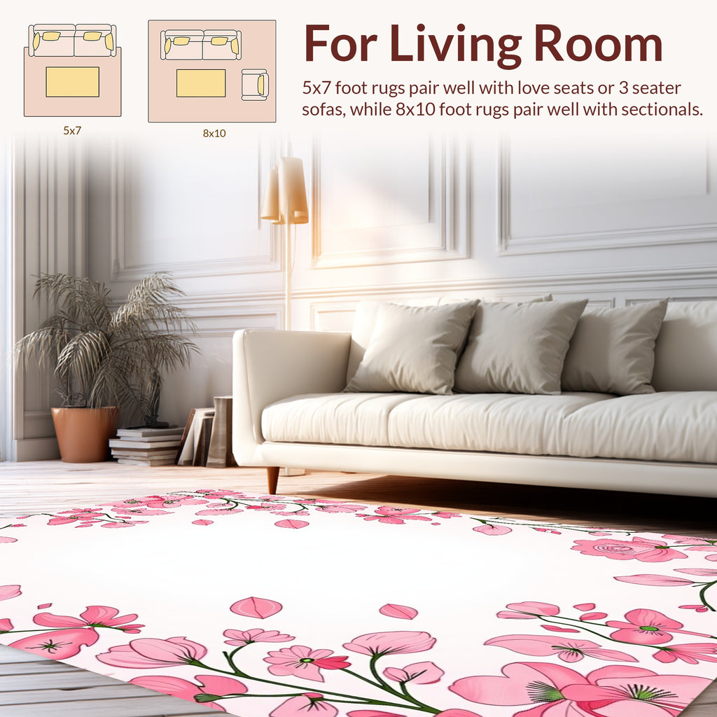 Pink Floral Branches With Petals Rug