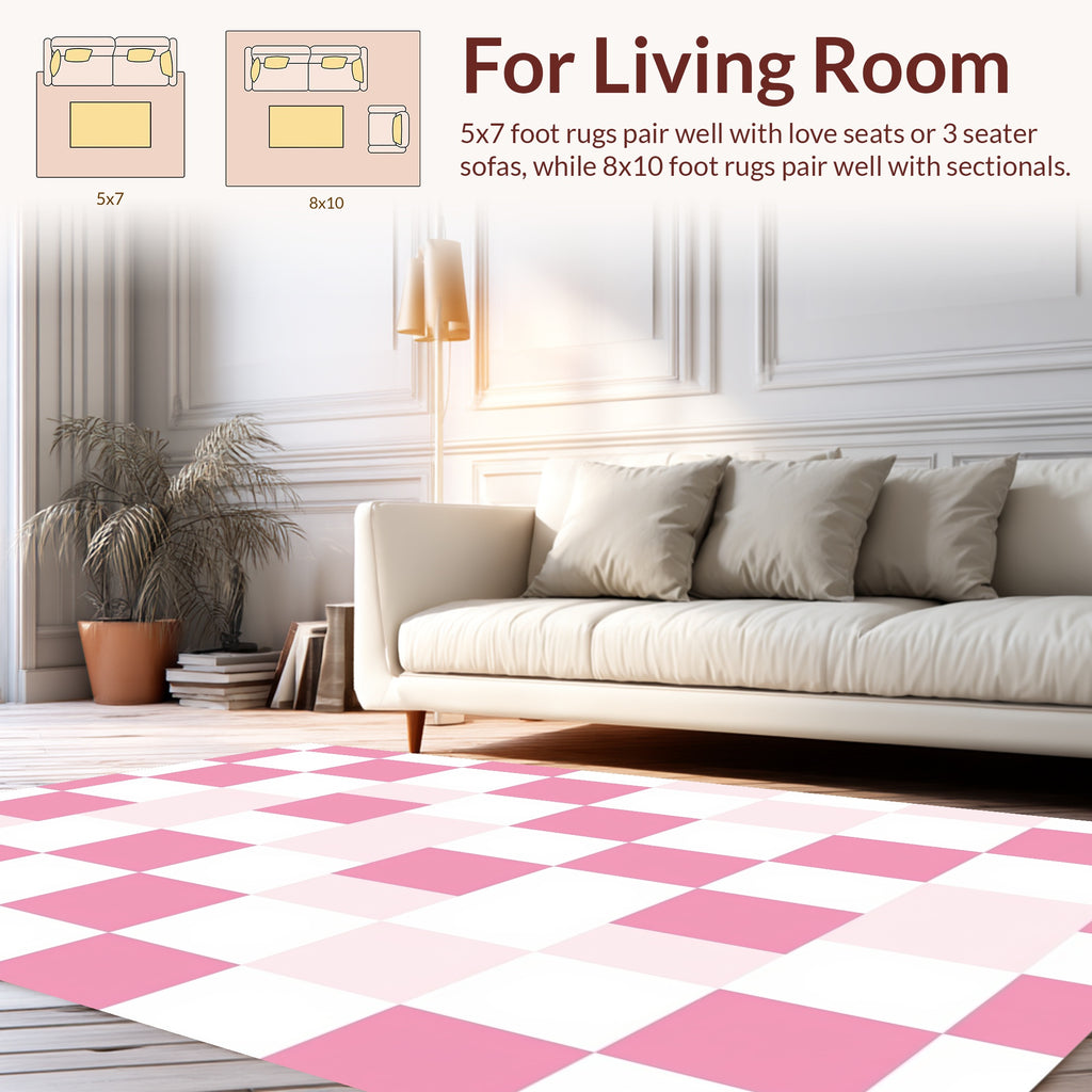 Playful Pink White Checkered Pattern Rug
