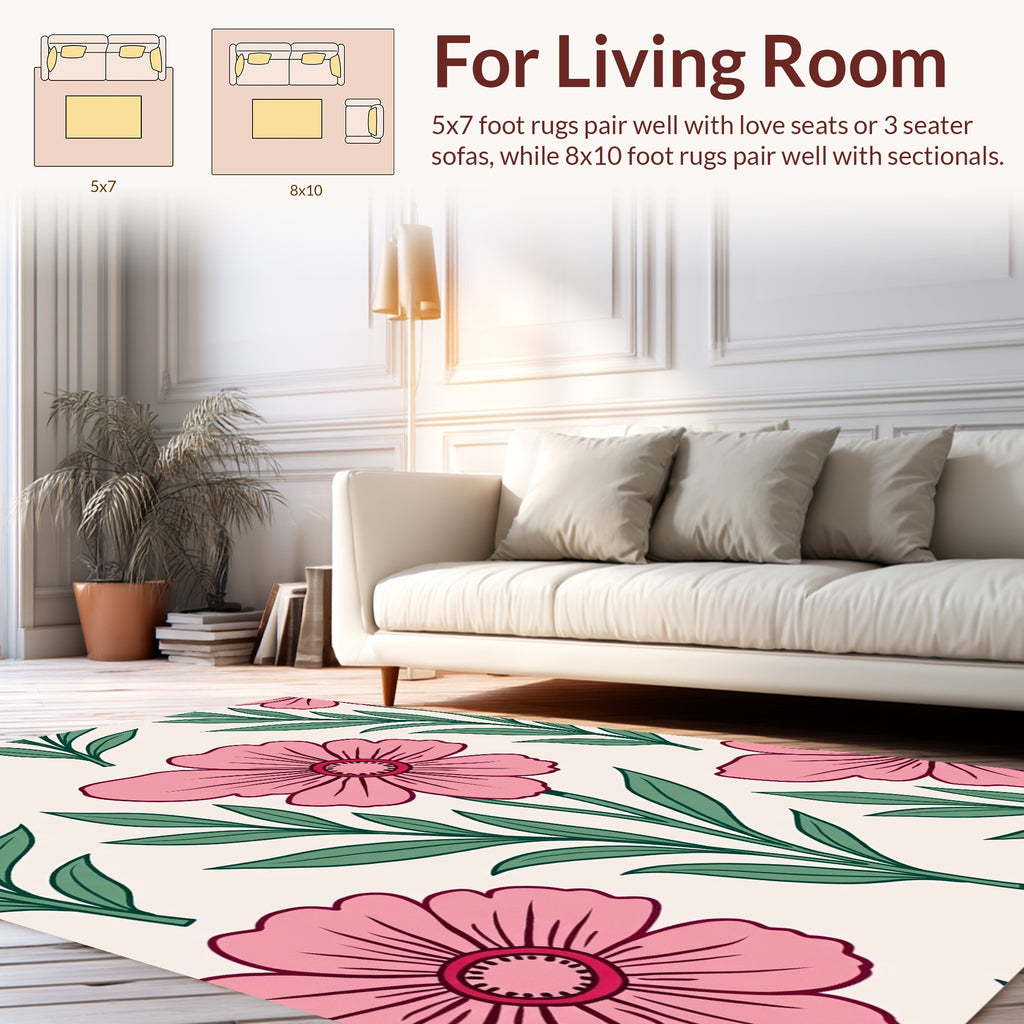 Pink Floral Vines Pattern Rug