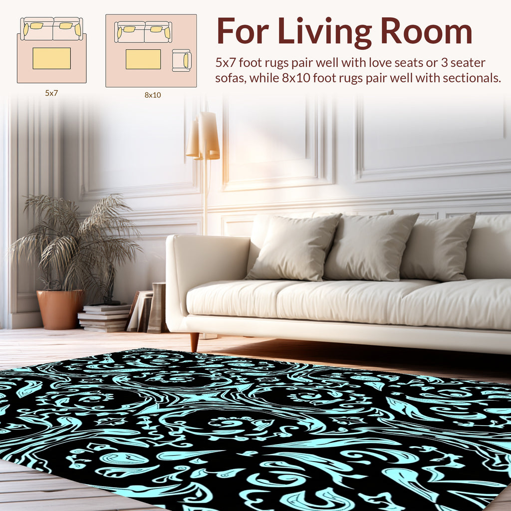 Ornate Light Blue Floral Pattern Rug