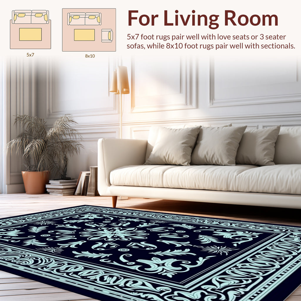 Elegant Teal Filigree Square Design Rug
