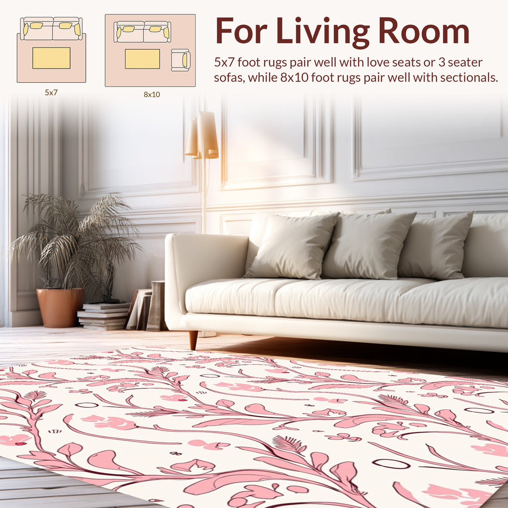 Pink Floral Vine Patterned Rug