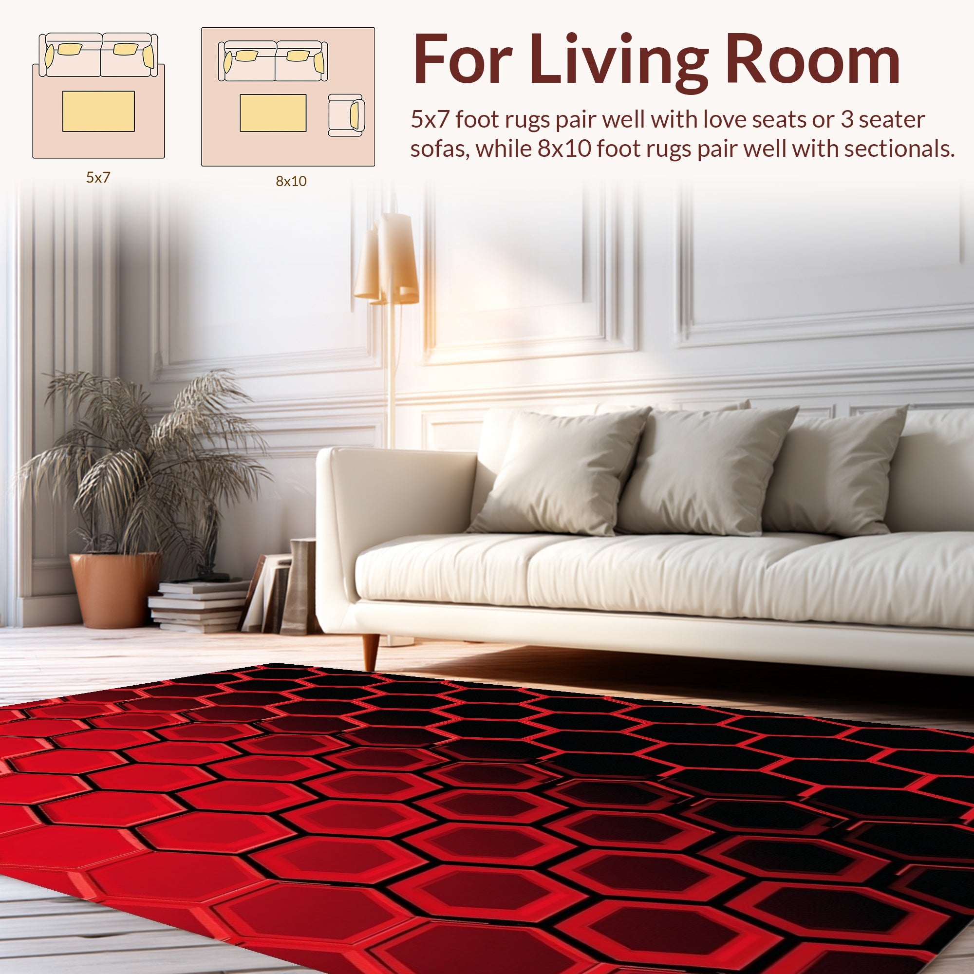 Bold Red Hexagon Pattern Rug