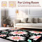 Bold Floral Pattern on Black Background Rug