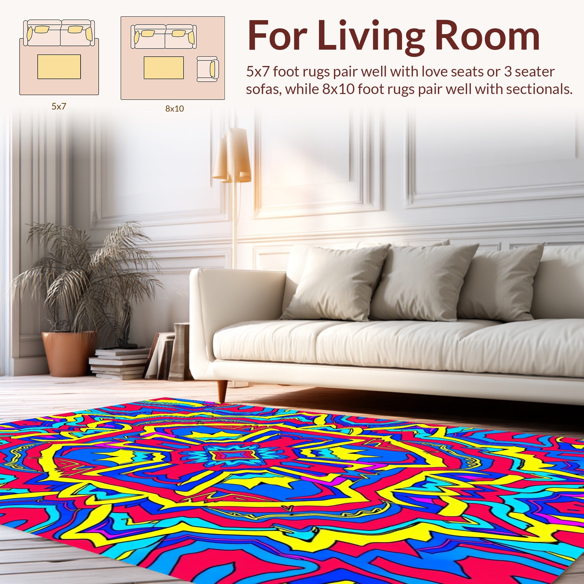 Vibrant Psychedelic Abstract Mandala Design Rug