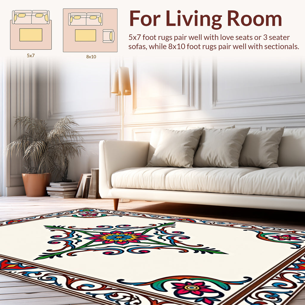 Ornate Floral Border Pattern Rug