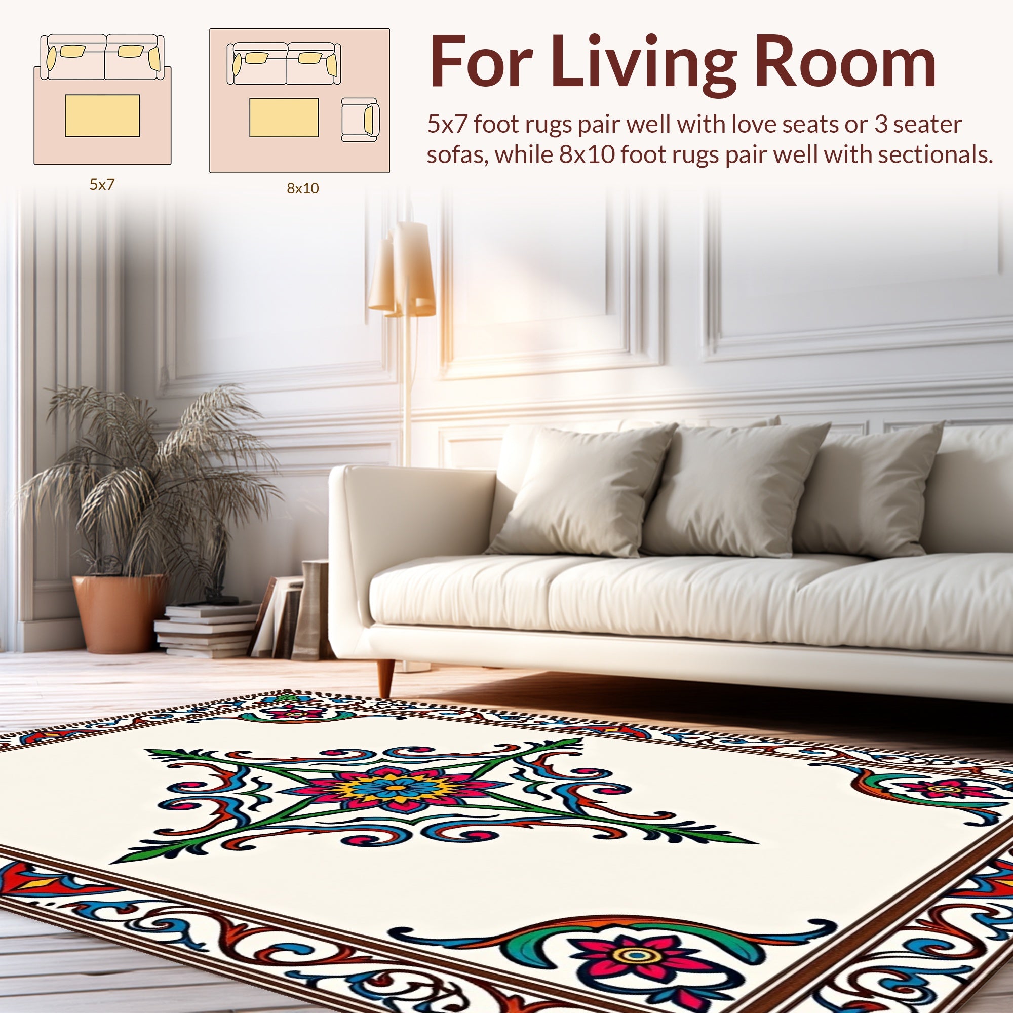 Ornate Floral Border Pattern Rug