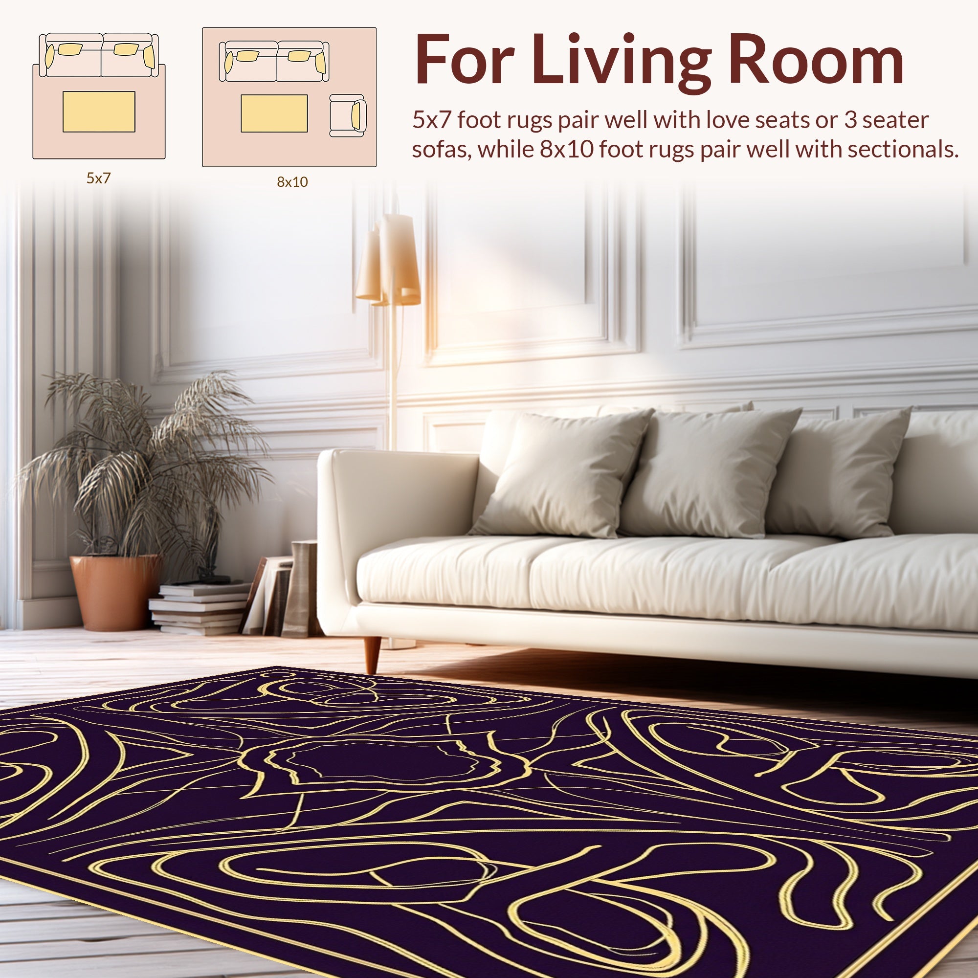 Golden Swirl Abstract Linear Pattern Rug