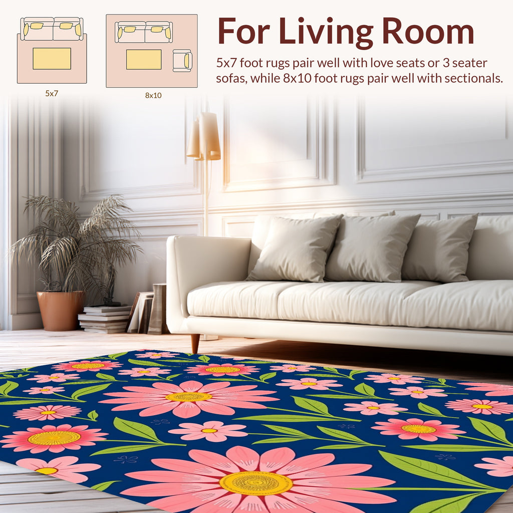Floral Blooms Pattern In Vivid Colors Rug