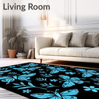 Bright Blue Butterfly Garden Whimsy Rug