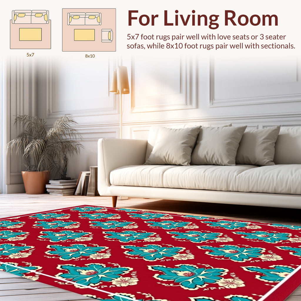 Teal Lotus All Over Floral Design Rug