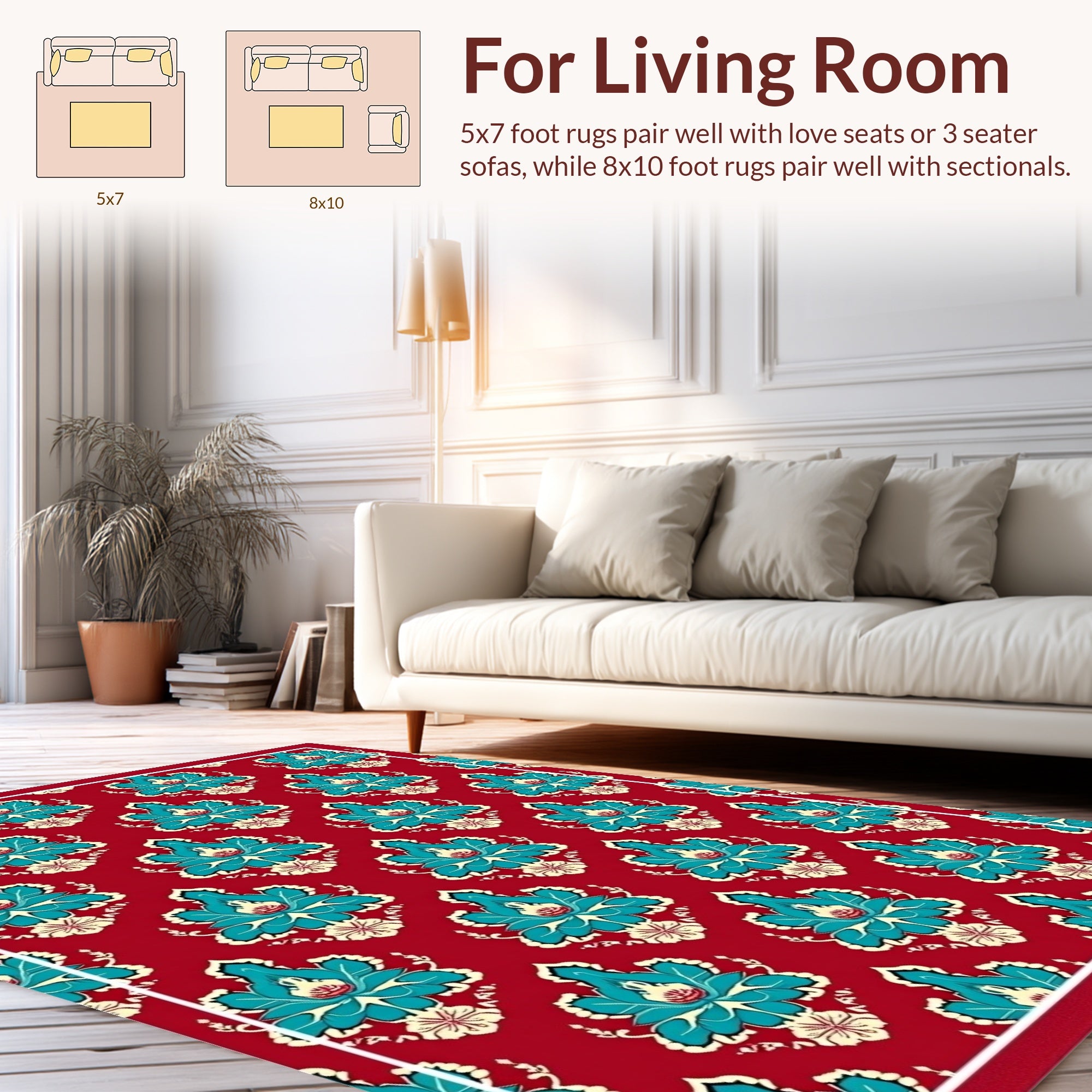 Teal Lotus All Over Floral Design Rug