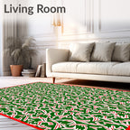 Abstract Red White Swirl Green Background Rug