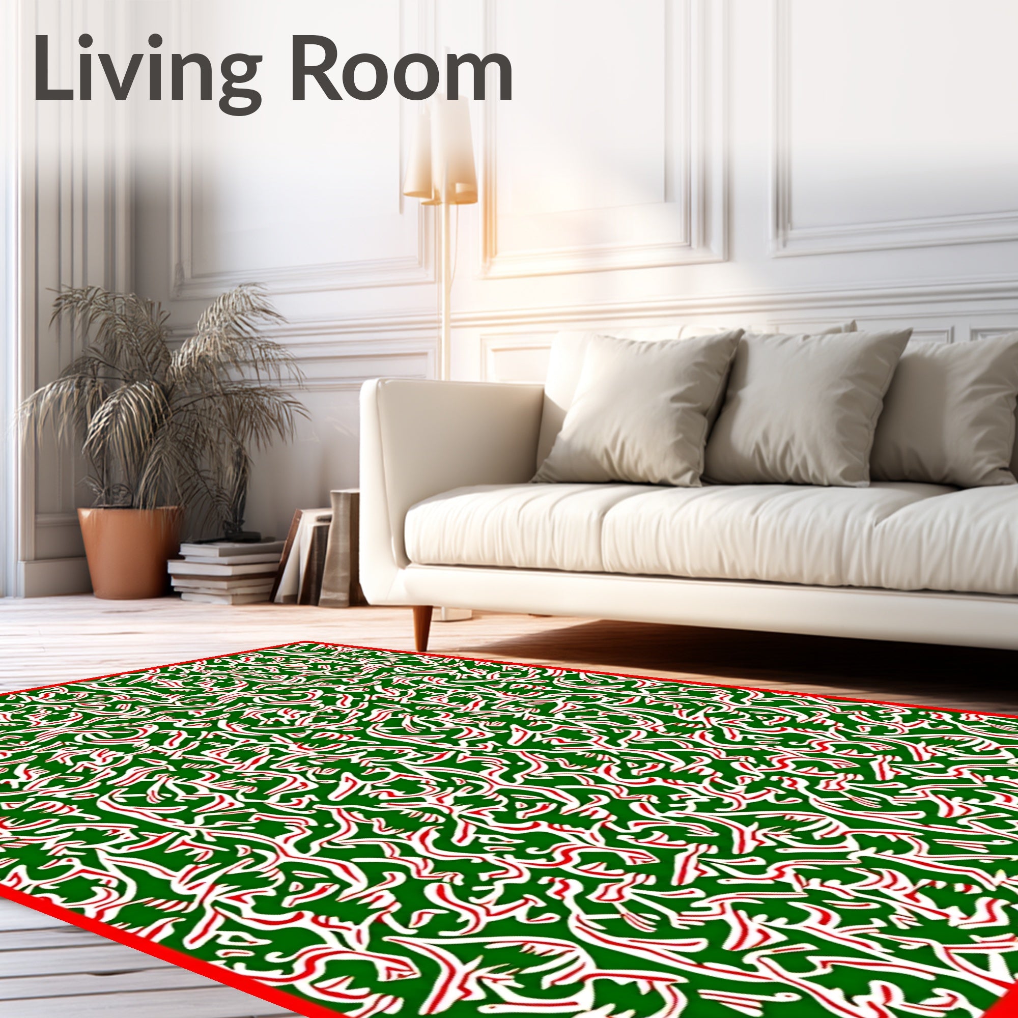 Abstract Red White Swirl Green Background Rug