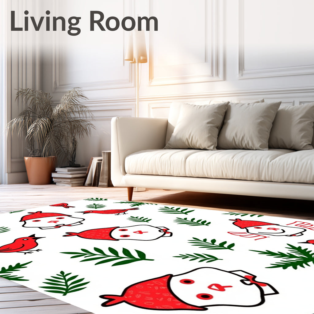 Whimsical Red Bird Leaf Medley Rug