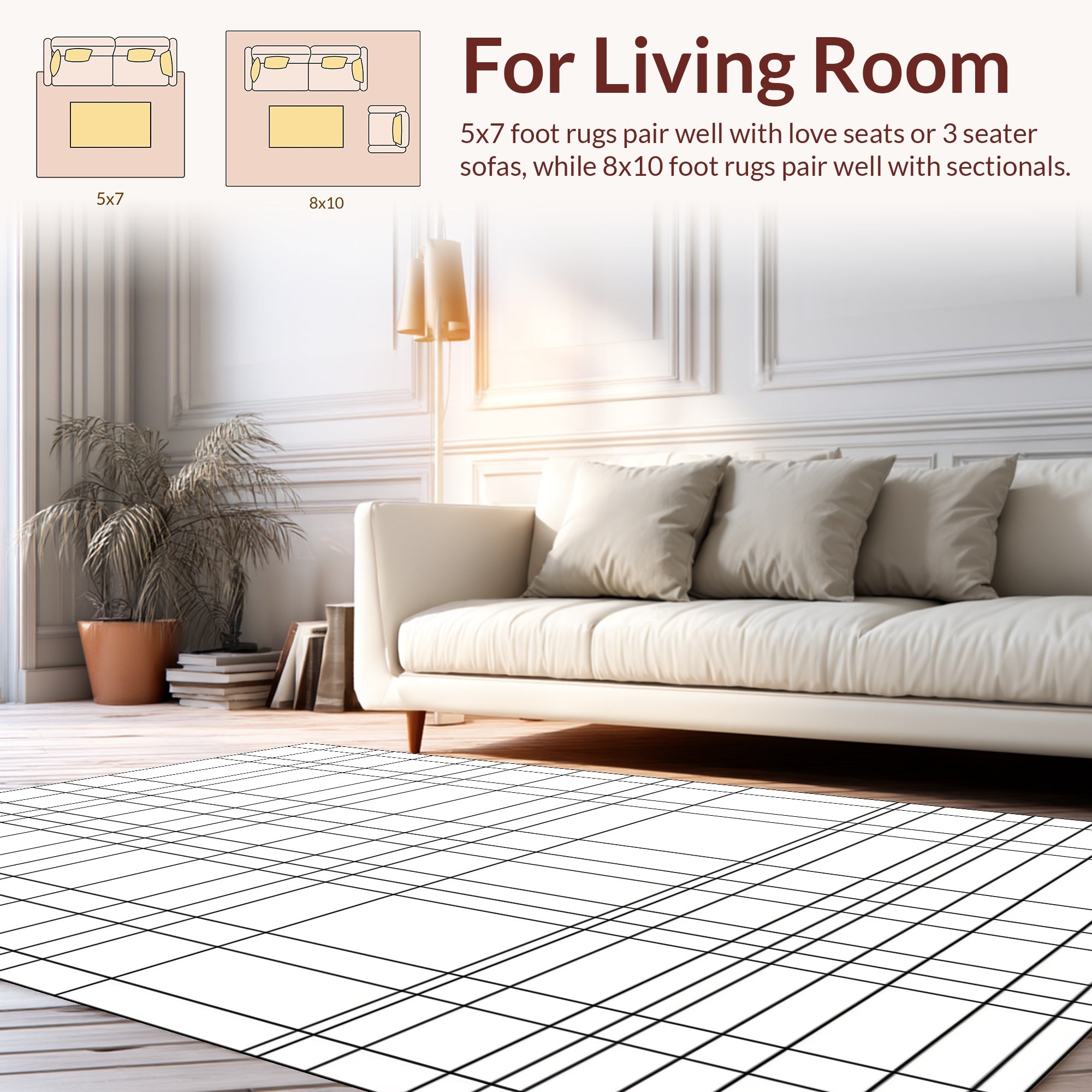 Classic Black White Grid Pattern Rug