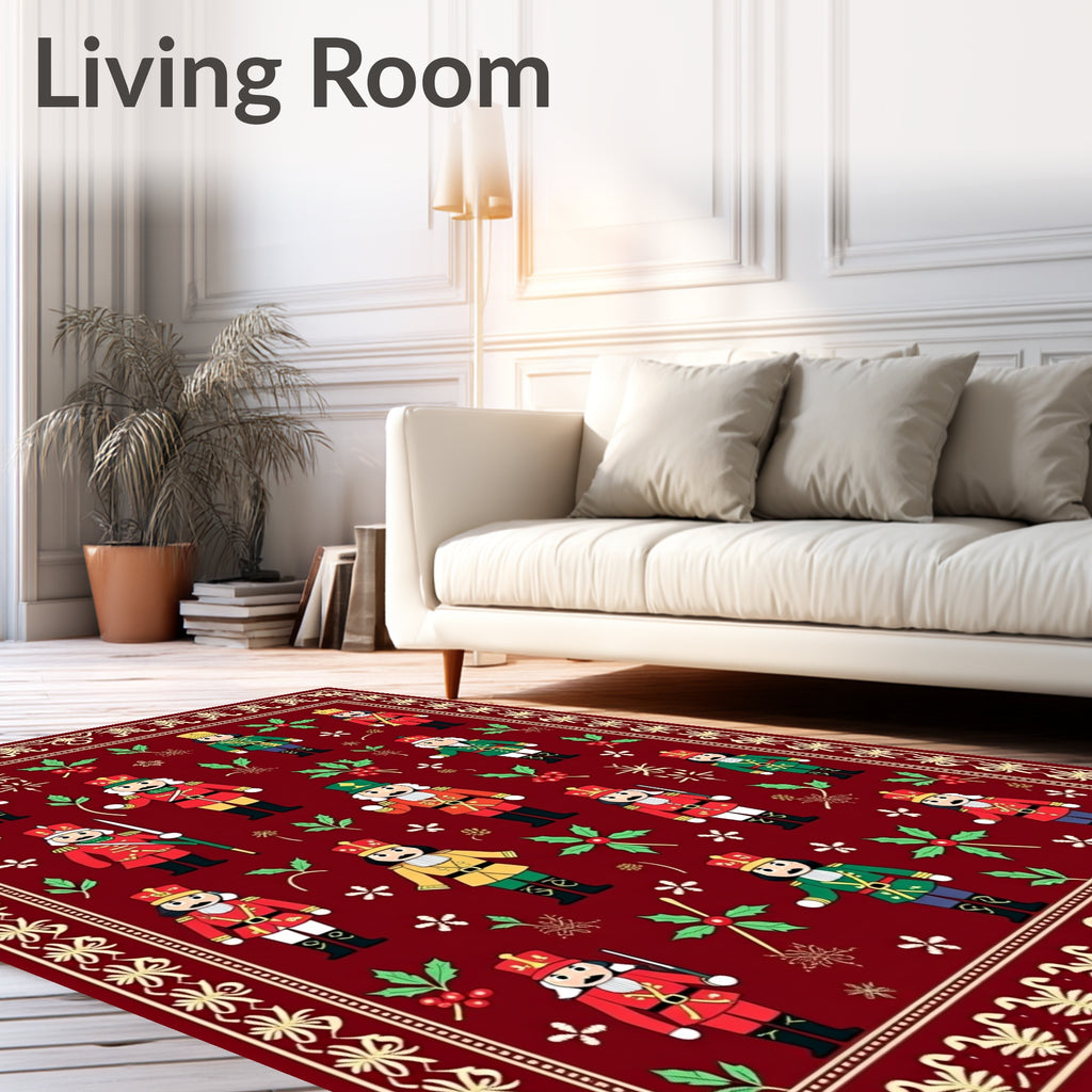 Festive Red Nutcracker Soldier Garland Rug