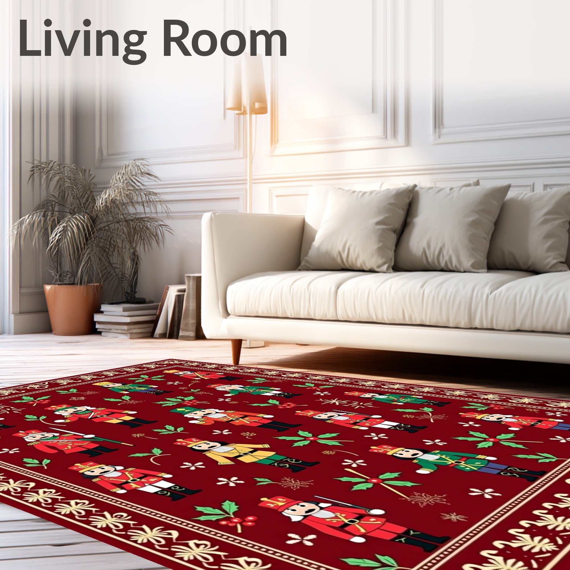 Festive Red Nutcracker Soldier Garland Rug