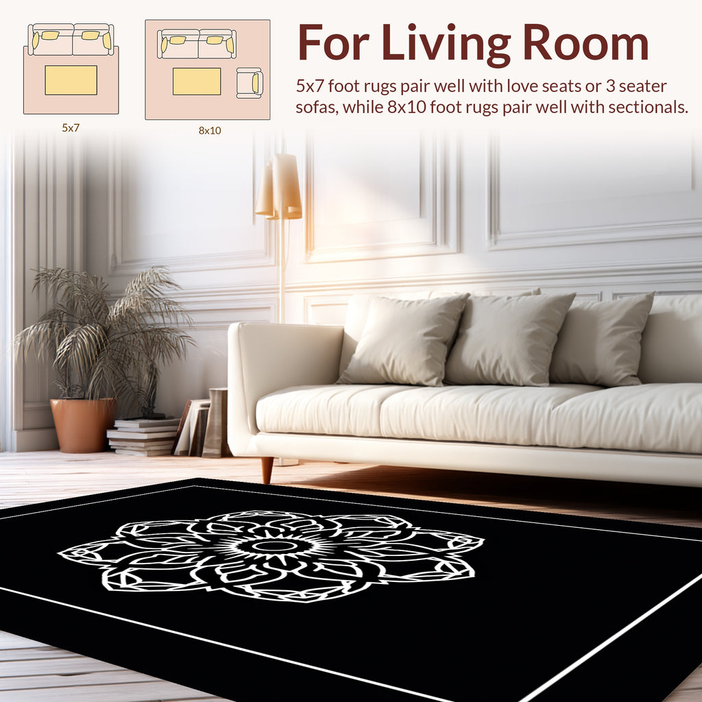 Monochromatic Mandala Bloom Pattern Rug