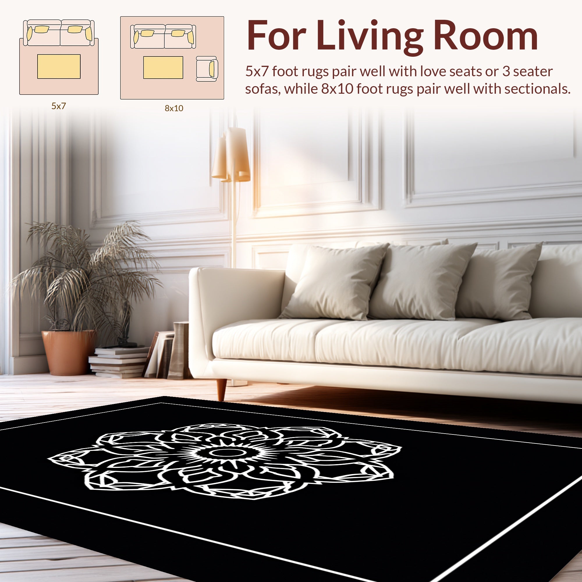 Monochromatic Mandala Bloom Pattern Rug