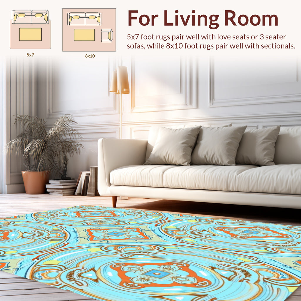 Light Blue Orange Medallion Pattern Rug