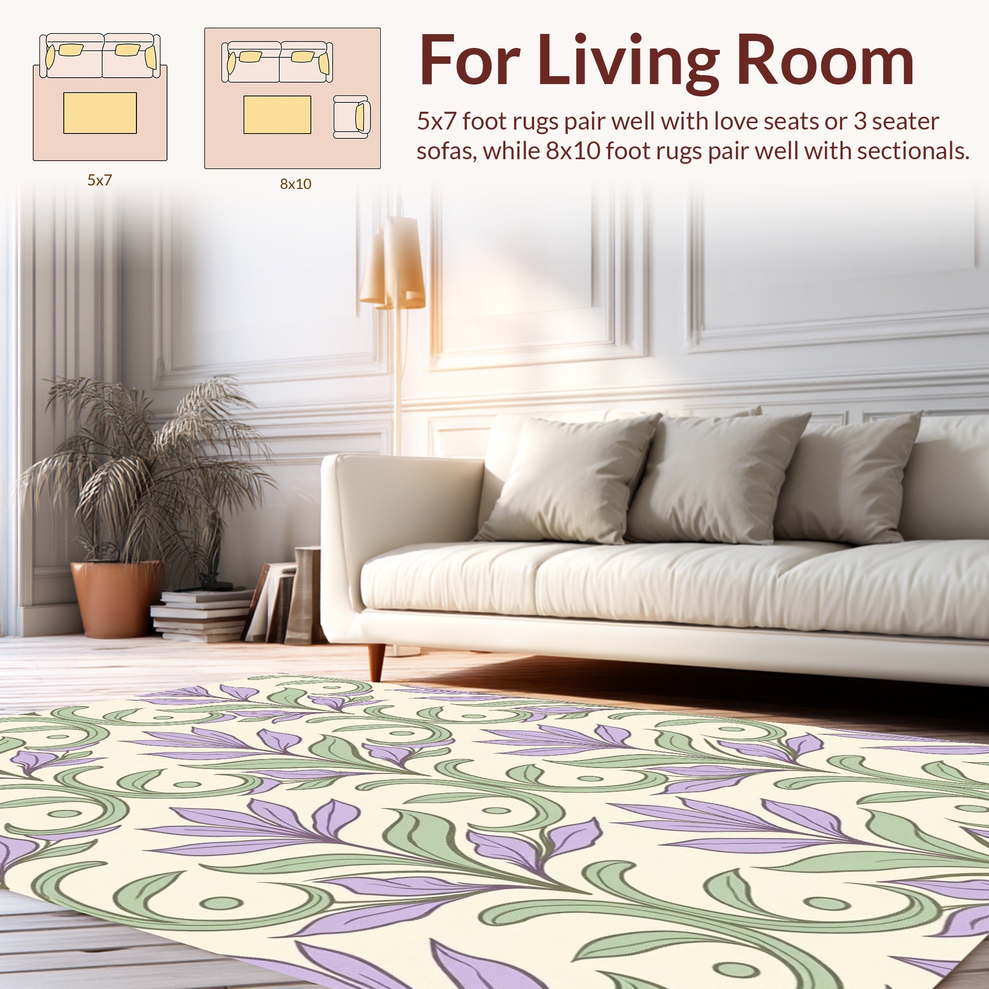 Purple Floral Swirl Pattern Rug