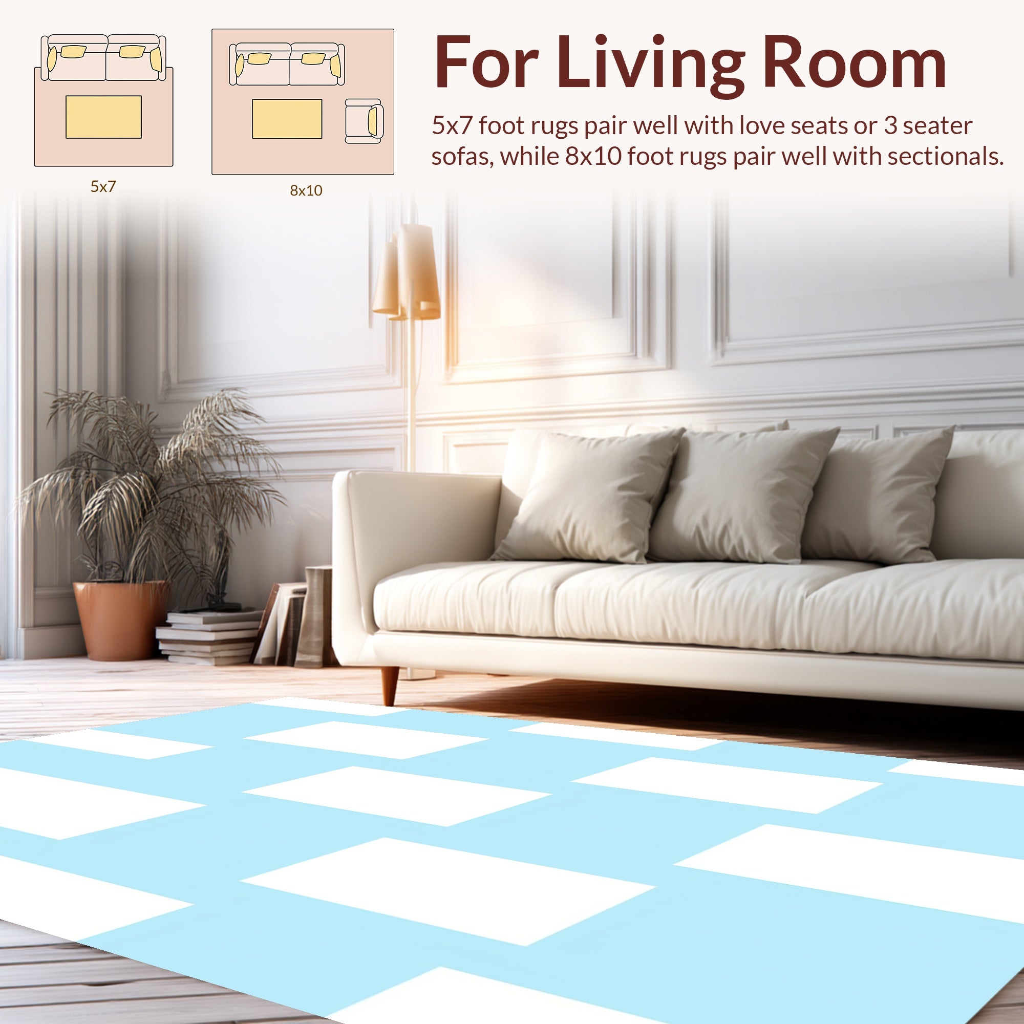 Simple Blue White Geometric Blocks Rug