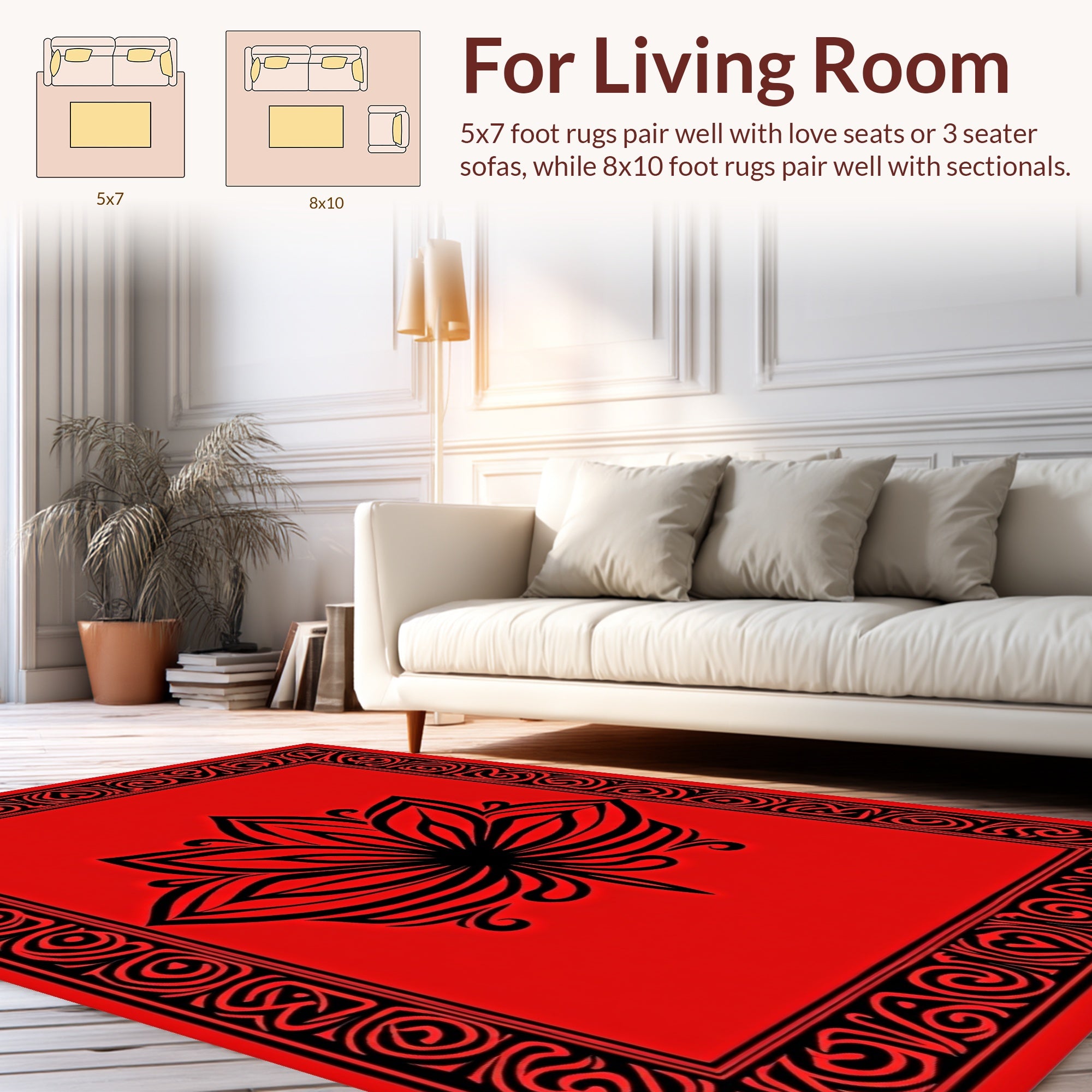 Bold Red Black Floral Mandala Rug
