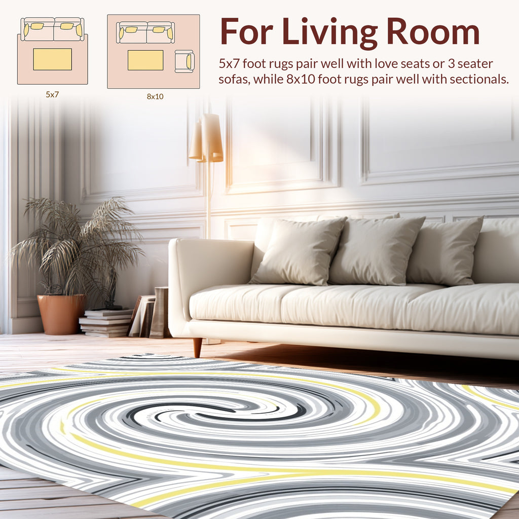 Abstract Swirl Gray Yellow Pattern Rug