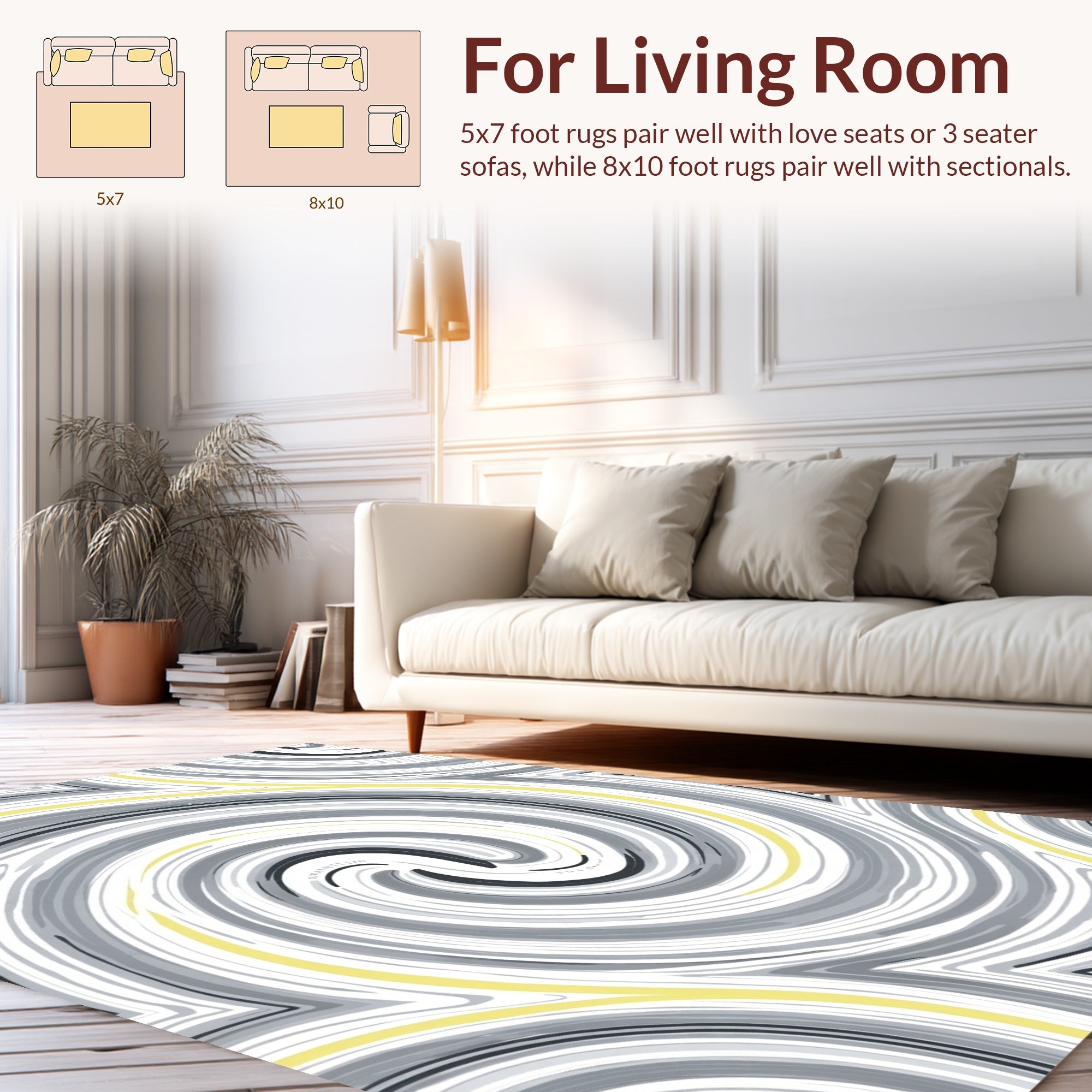 Abstract Swirl Gray Yellow Pattern Rug
