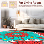 Turquoise Red Floral Mandala Pattern Rug