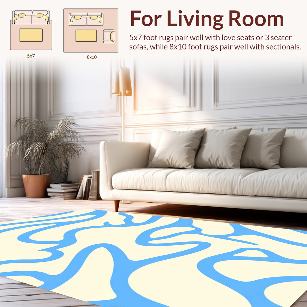 Abstract Blue Organic Swirl Pattern Rug