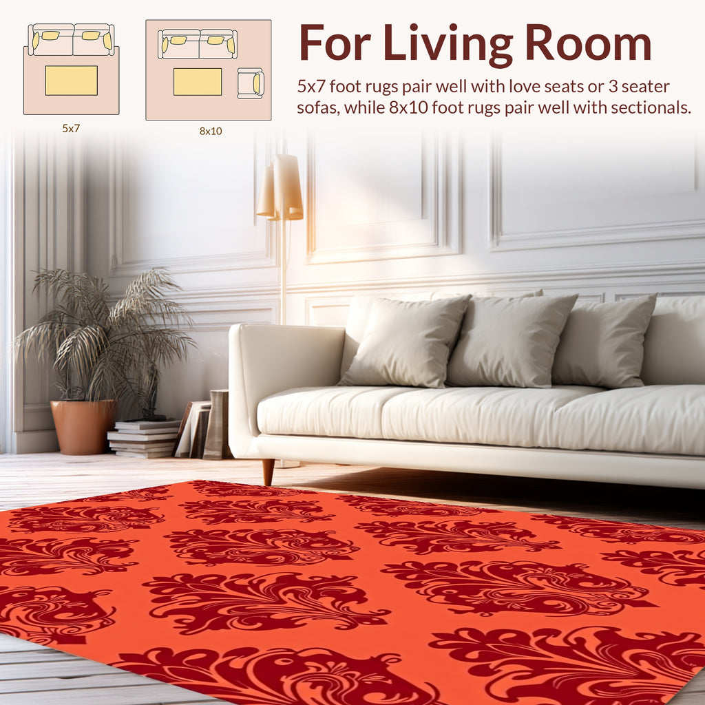 Red Damask Classic Pattern Rug