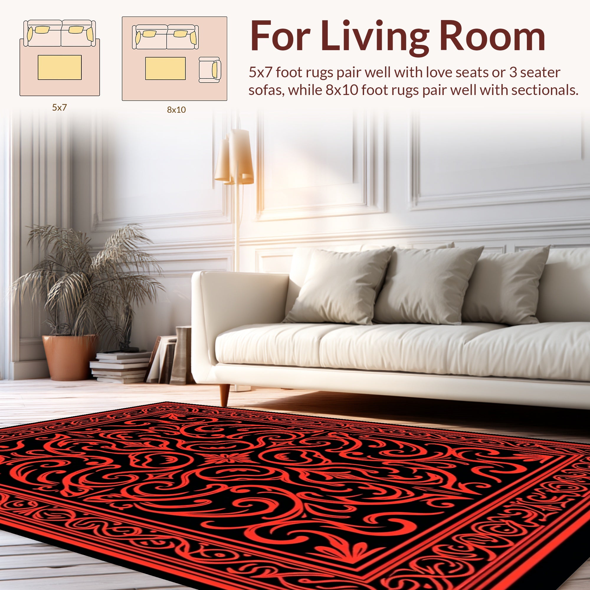 Red Intricate Floral Scroll Pattern Rug
