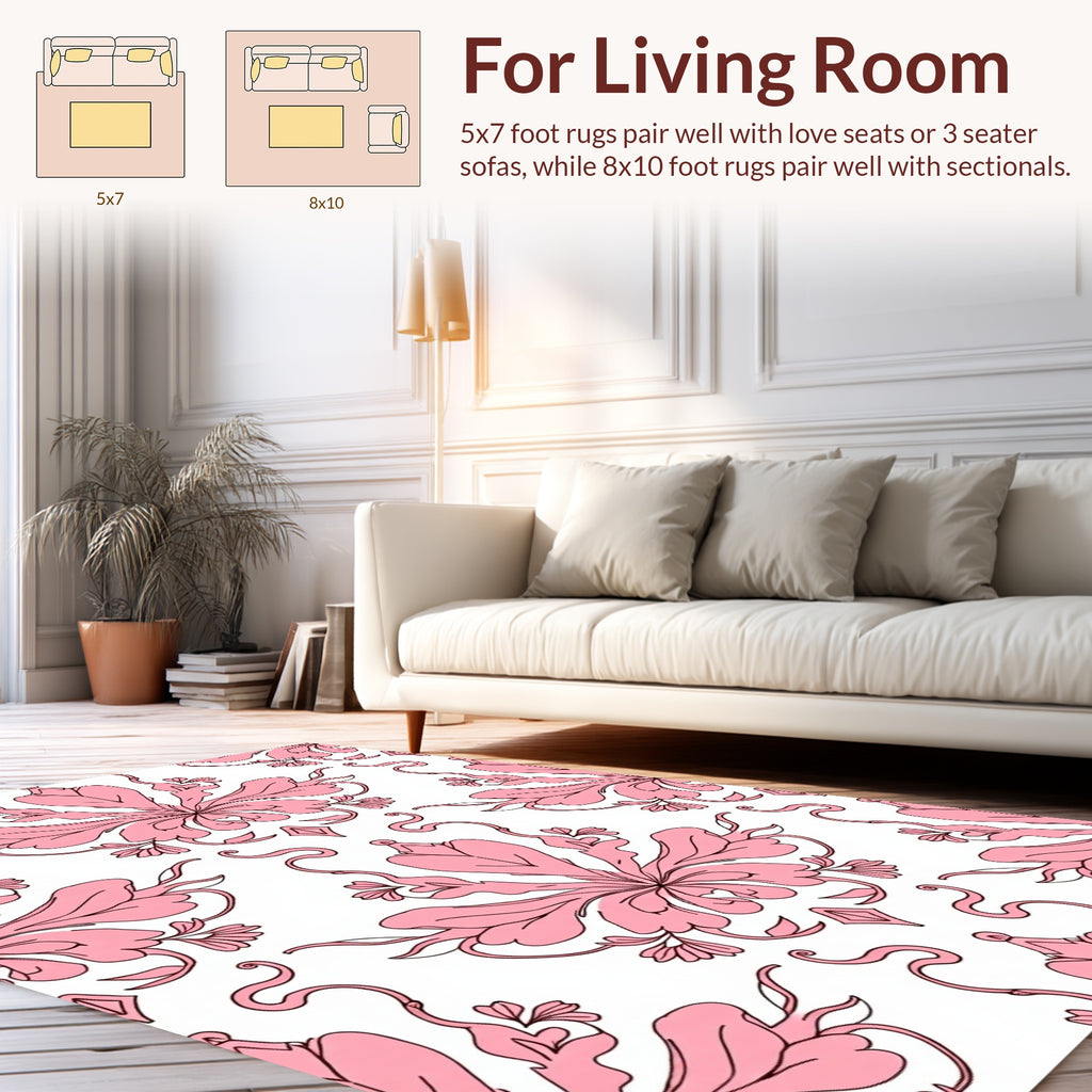 Pink Floral Damask Patterned Rug
