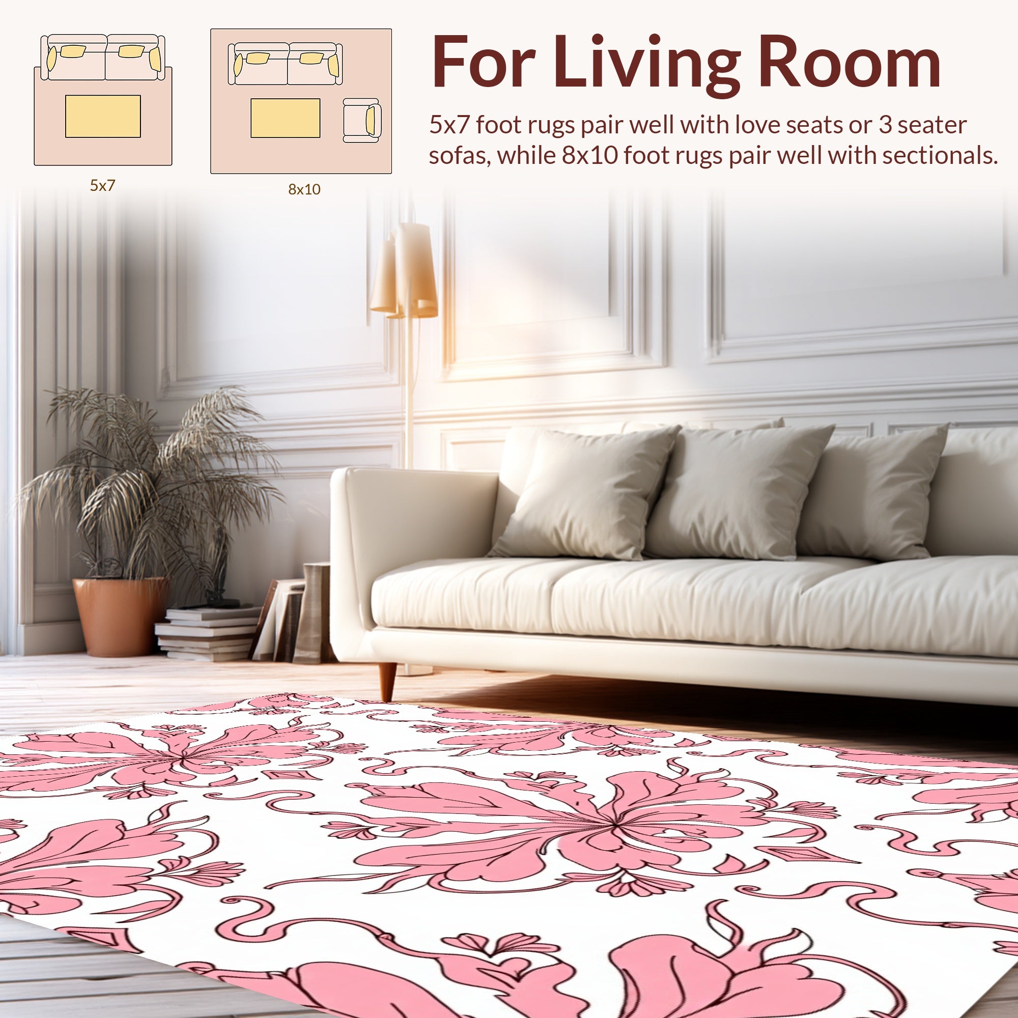 Pink Floral Damask Patterned Rug