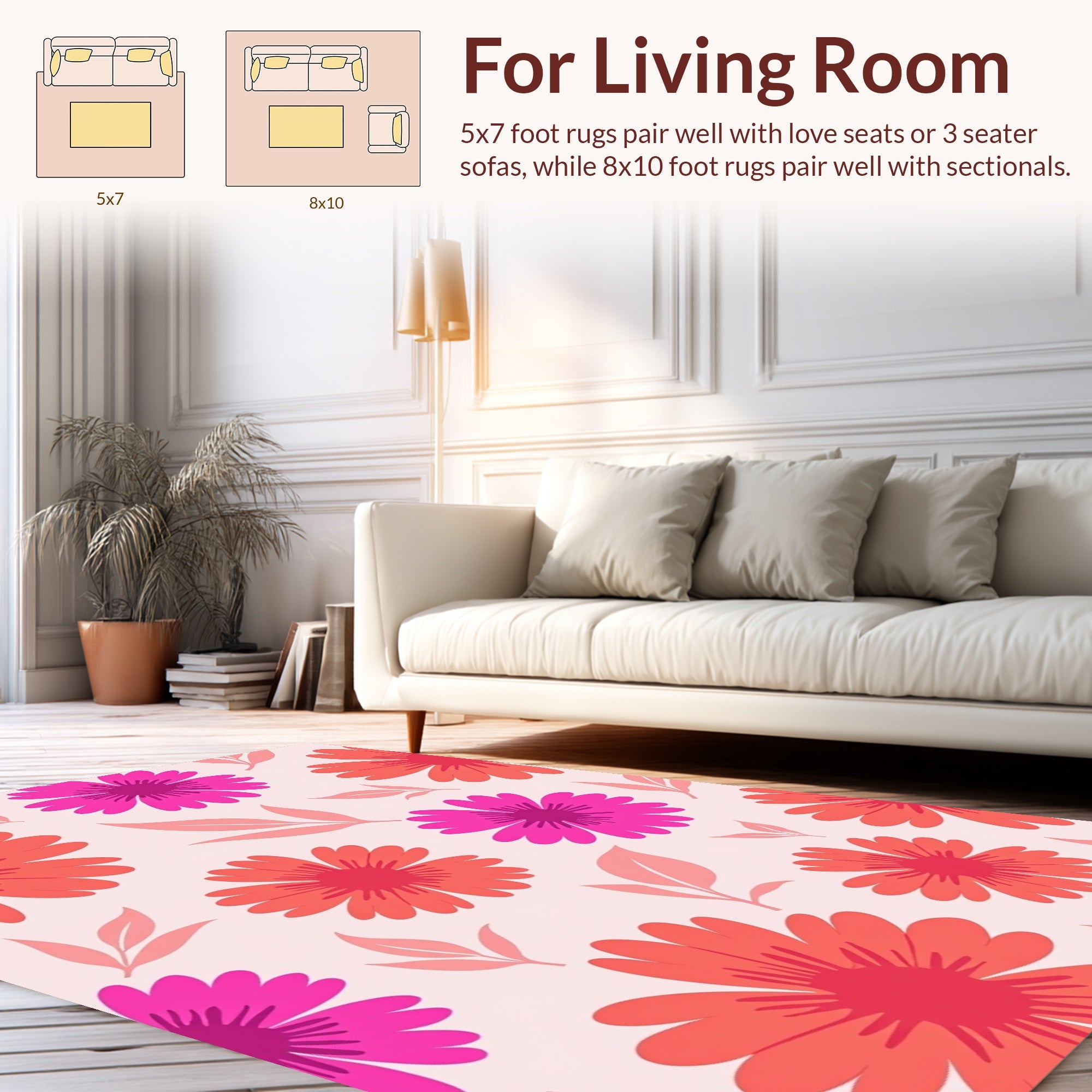 Vibrant Pink Orange Floral Pattern Rug