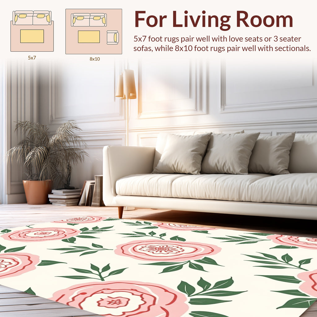 Pink Blossom And Leaf Pattern Rug