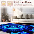 Concentric Blue Neon Circular Design Rug