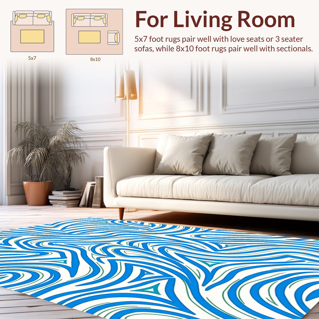 Abstract Blue Green Wavy Swirl Pattern Rug
