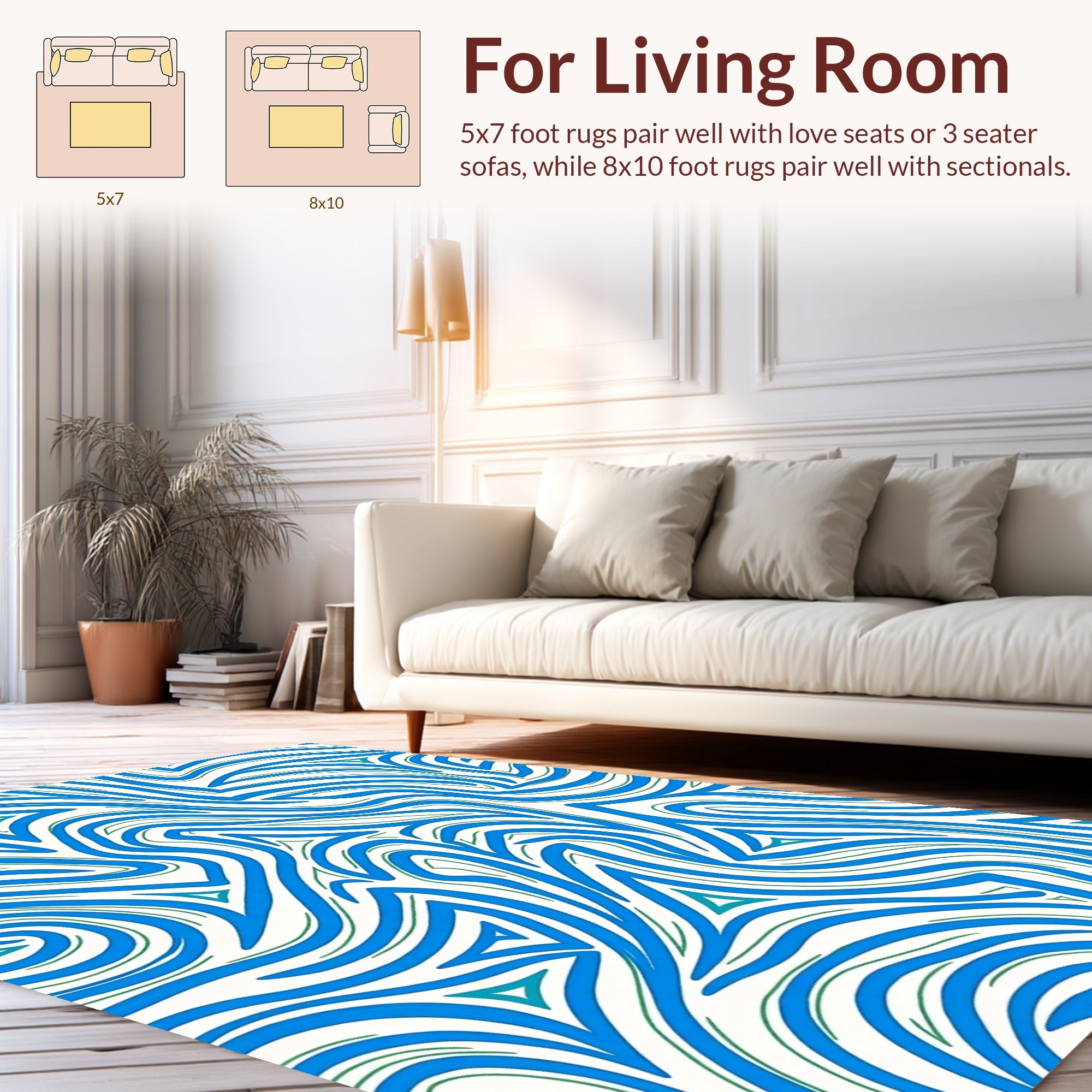 Abstract Blue Green Wavy Swirl Pattern Rug