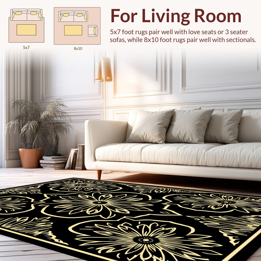 Golden Floral Symmetry Art Rug
