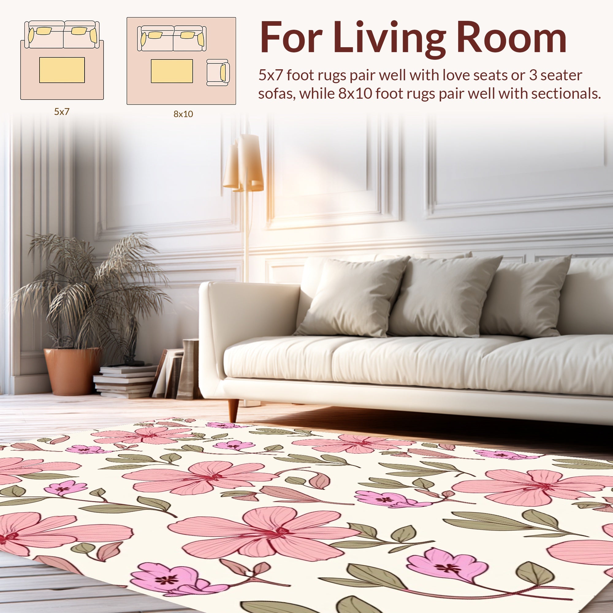 Pink Floral Vine Patterned Design Rug