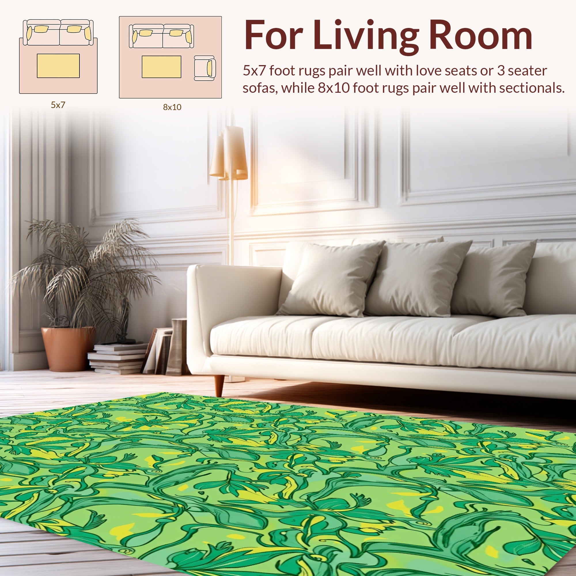 Emerald Swirl Floral Pattern Rug
