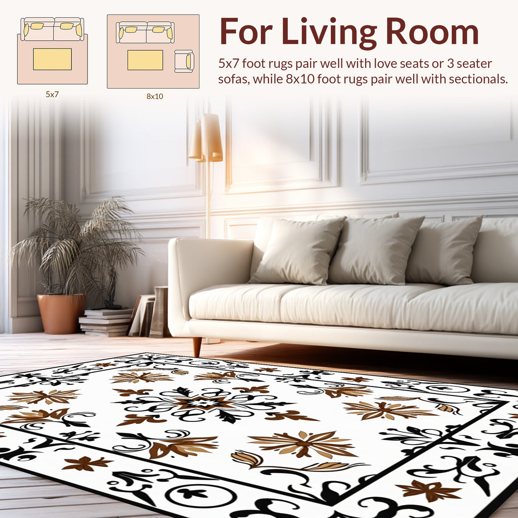 Ornate Floral Motif Brown Brown Rug