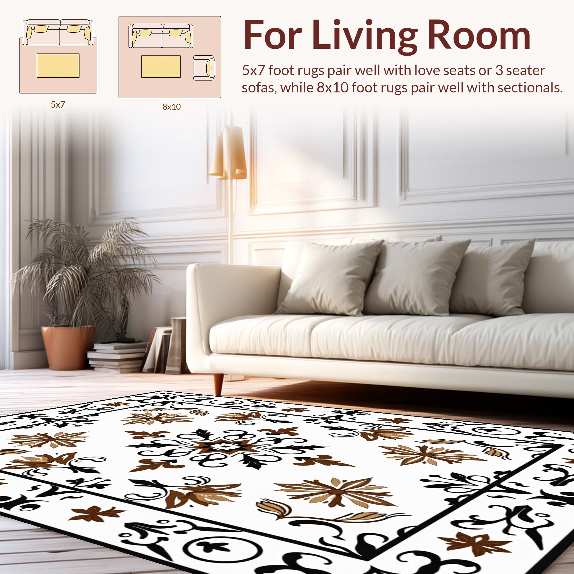 Ornate Floral Motif Brown Brown Rug