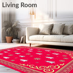 Crimson Christmas Trees Snowflakes Border Rug