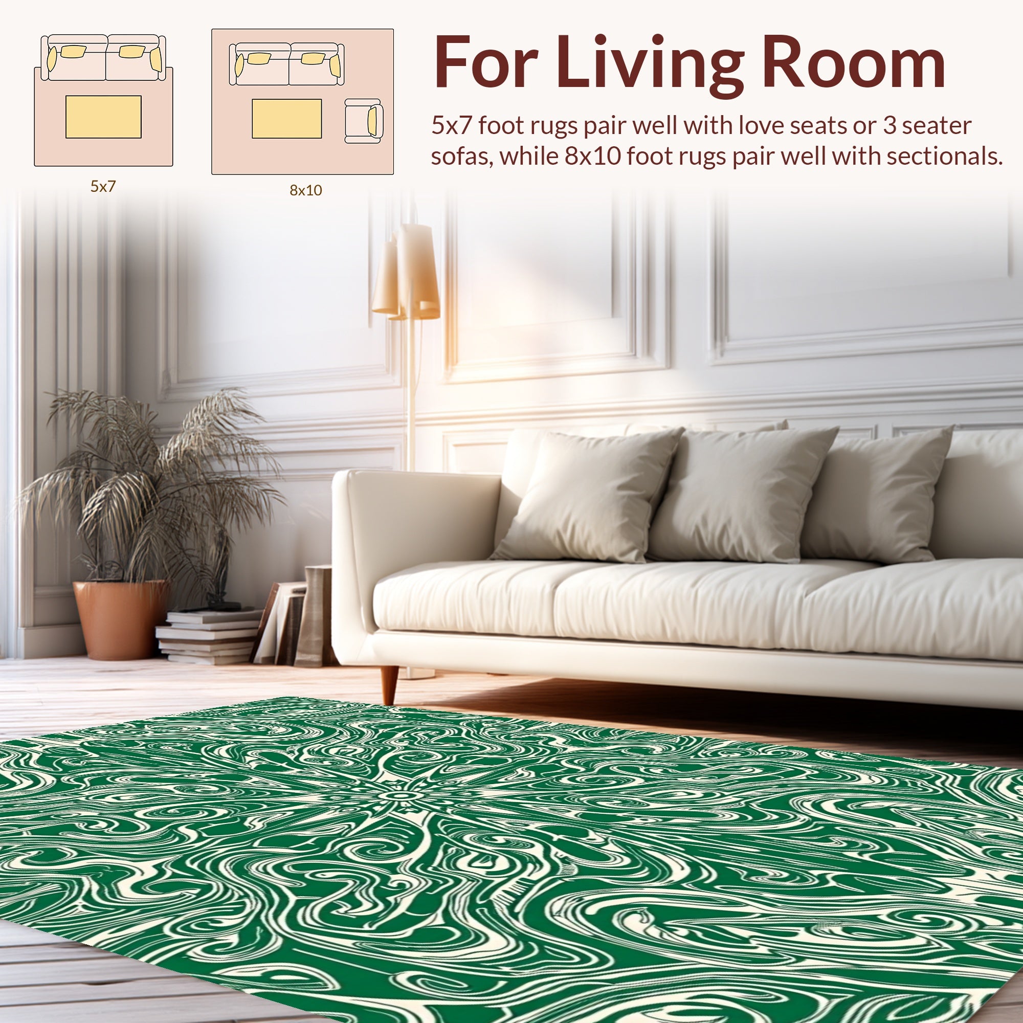 Symmetric Green Swirl Abstract Pattern Rug